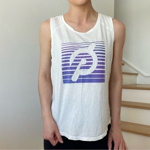 Peloton Summer Raglan Ombré Striped Logo White and Purple Sleeveless Tank Top